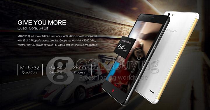 ZOPO Focus ZP720 5.3inch Android Phone IPS HD Screen 64-bit 4G LTE Smartphone MTK6732 Quad Core 1.5GHz 1GB 16GB 13.2MP - Black