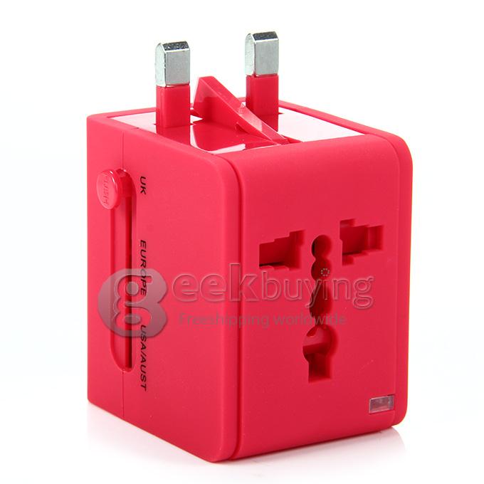 International 5 in 1 US EU AU UK Plug Travel Adapter Charger Socket with Dual USB Power - Rose Red