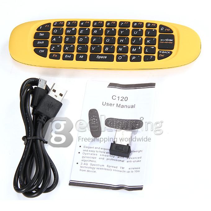 C120 2.4GHz Mini Wireless Air Mouse with QWERTY Keyboard + Somatic Game Handgrip for TV BOX Tablet PC - Yellow