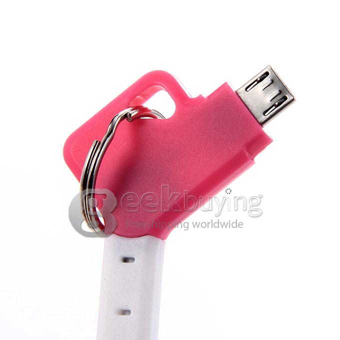 V8 Micro USB Cable Key Chain Style Scalable Micro USB Cable for Samsung Galaxy S3 S4 S5 Note 2/3 - Pink