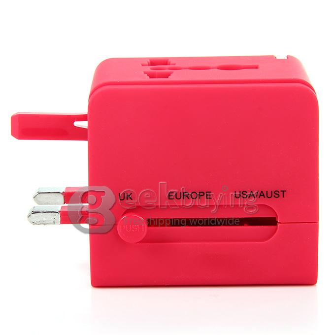 International 5 in 1 US EU AU UK Plug Travel Adapter Charger Socket with Dual USB Power - Rose Red