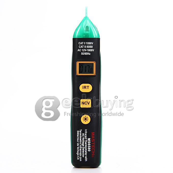 MASTECH MS6580 Non-Contact AC 12-1000V Voltage Digital Infrared IR Laser Thermometer Temperature Meter - Black