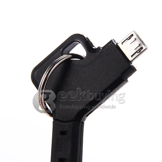 V8 Micro USB Cable Key Chain Style Scalable Micro USB Cable for Samsung Galaxy S3 S4 S5 Note 2/3 - Black
