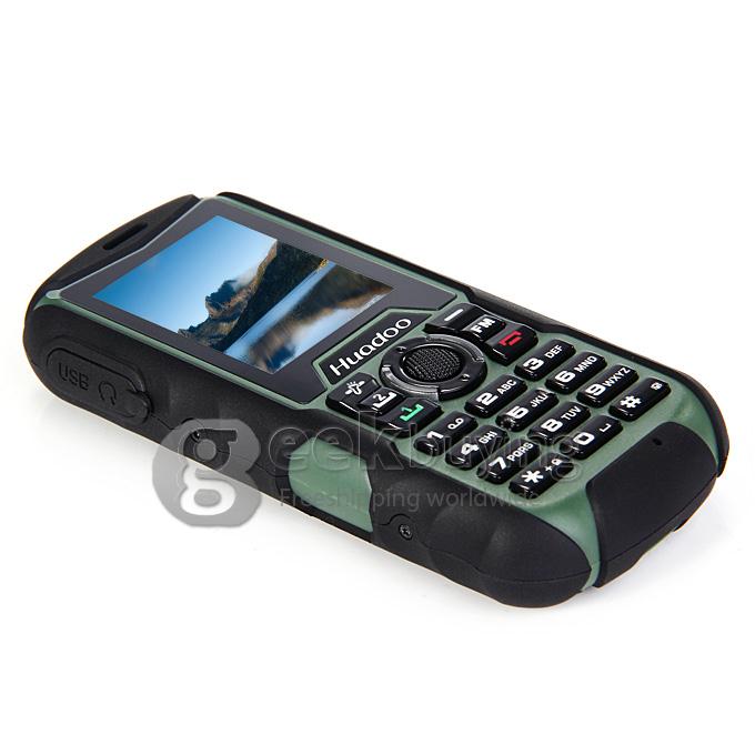 HUADOO H1 IP68 Waterproof Phone Dustproof Shockproof Flashlight FM Dual SIM Cards GSM Cell Phone - Green