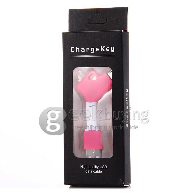 V8 Micro USB Cable Key Chain Style Scalable Micro USB Cable for Samsung Galaxy S3 S4 S5 Note 2/3 - Pink