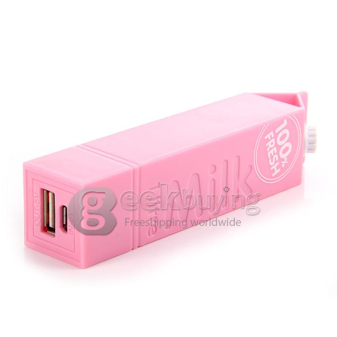 Portable Milk Box Style 2600mAh External Power Bank Battery Charger for Smartphone - Pink