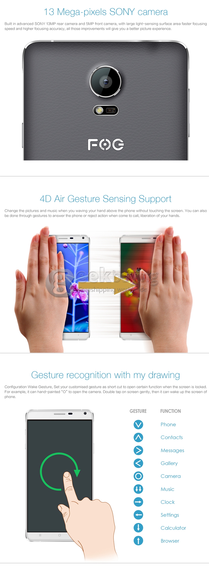 FOG N4 5.7 inch IPS HD Screen Android 4.4 MTK6592 OctaCore 1.7GHz Smartphone 1GB+16GB 13.0MP+5.0MP 3G/GPS - Golden