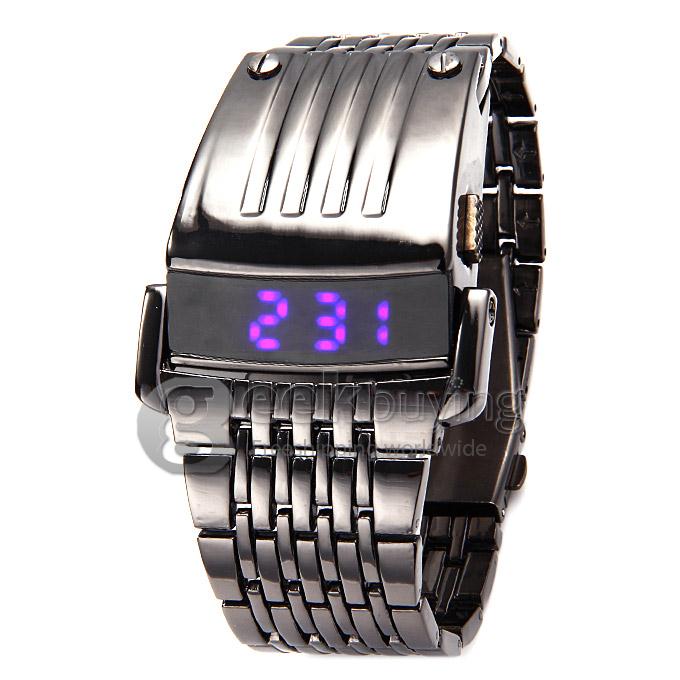 Fashion Iron Man Digital LED Steel Band Digital Quartz Wrist Watch for Man - Black