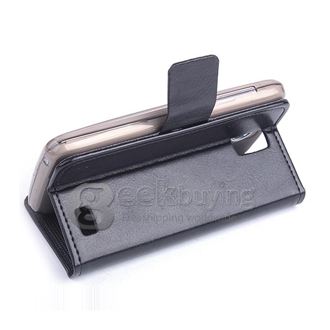 Protective Hard Cover Flip Stand Leather Case for Lenovo A328 -Black