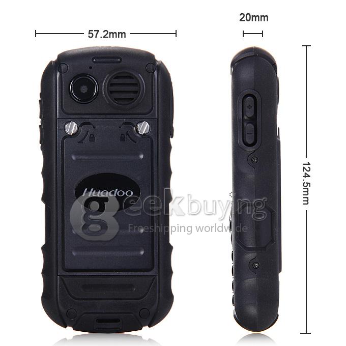 HUADOO H1 IP68 Waterproof Phone Dustproof Shockproof Flashlight FM Dual SIM Cards GSM Cell Phone - Black