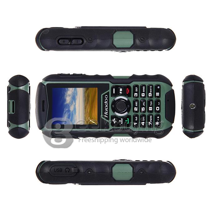 HUADOO H1 IP68 Waterproof Phone Dustproof Shockproof Flashlight FM Dual SIM Cards GSM Cell Phone - Green