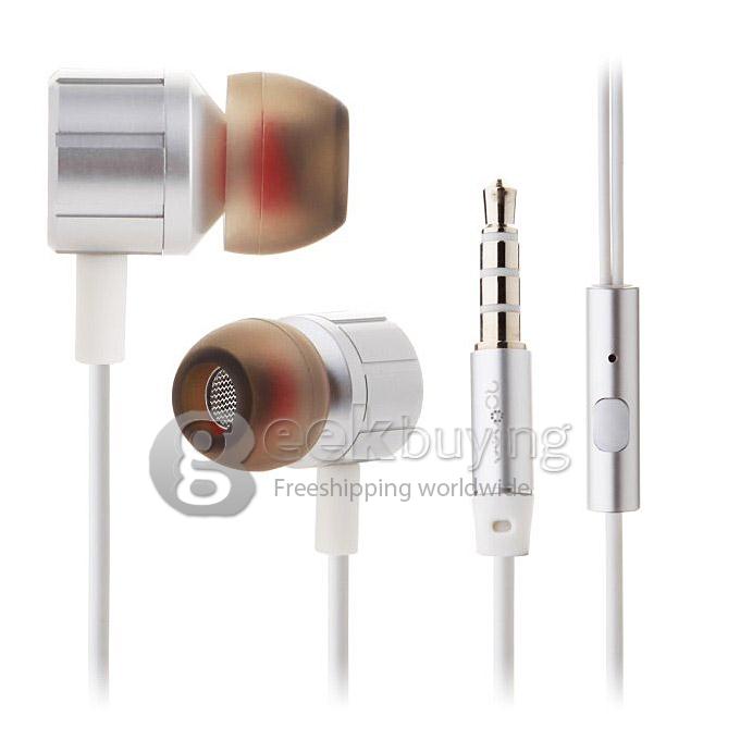 Roman N2 Universal 3.5mm Wired Bass Stereo In-ear Earphone Headphone with Mic Leather Box - Silver