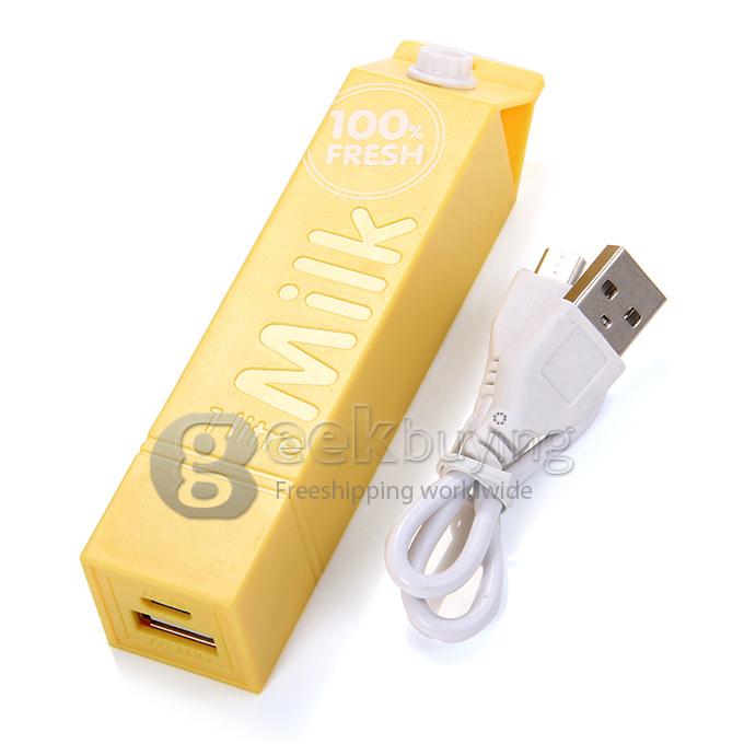 Portable Milk Box Style 2600mAh External Power Bank Battery Charger for Smartphone - Yellow