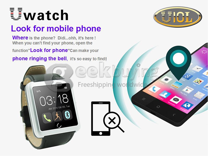 U10L U Watch Normal Waterproof Anti-lost Bluetooth Smart Dial Bracelet Watch for iPhone Samsung Android Phone - Silver