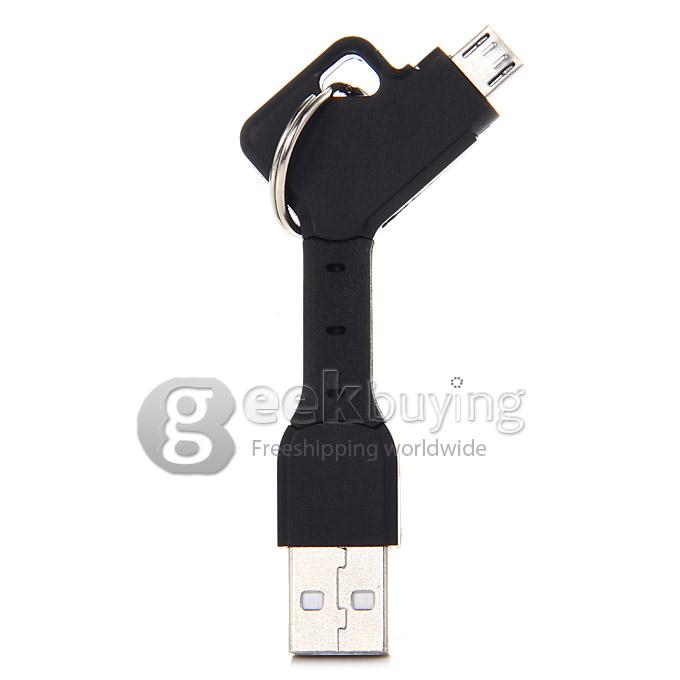V8 Micro USB Cable Key Chain Style Scalable Micro USB Cable for Samsung Galaxy S3 S4 S5 Note 2/3 - Black