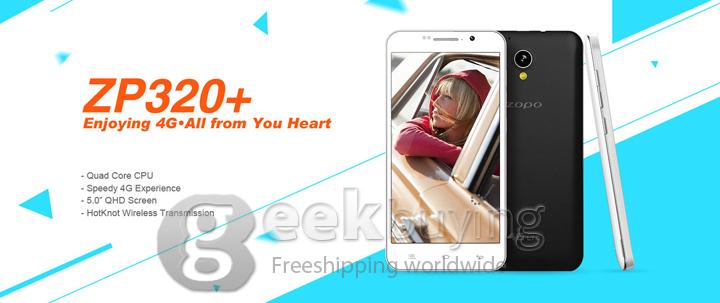ZOPO ZP320+ 5Inch 4G Android 4.4 Smartphone MTK6582M Quad Core 1.3GHz 1GB RAM 8GB ROM 8.0MP Dual SIM Card IPS QHD -White