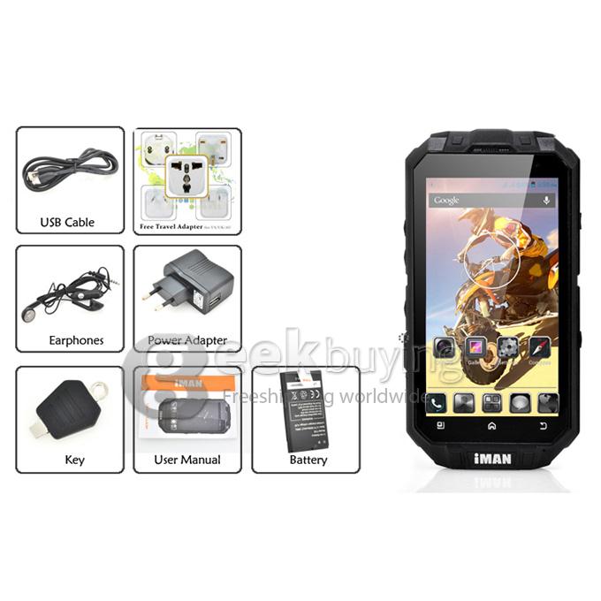 iMAN i3 IP68 Waterproof Rugged Phone MTK6589T Quad Core 1.5GHz 4.3inch Android 4.2 1GB+16GB Walkietalkie 13.0MP - Black