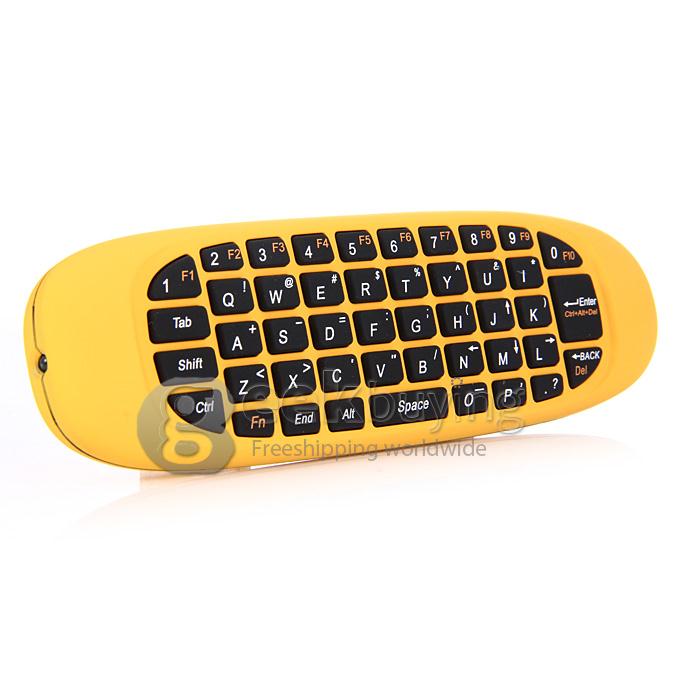 C120 2.4GHz Mini Wireless Air Mouse with QWERTY Keyboard + Somatic Game Handgrip for TV BOX Tablet PC - Yellow