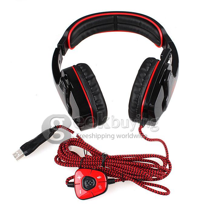 SADES SA-901 USB Wired Stereo 7.1 Surround Gaming Headphone Headset Headband with Mic for PC Game - Red