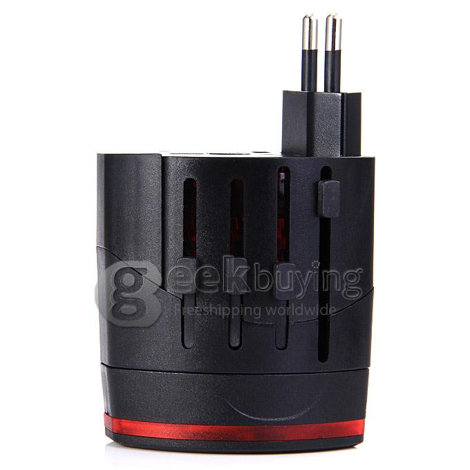 Universal Global Travel AC UK / EU / US / AU Plug Power Adapter Dual USB Conversion Socket - Black