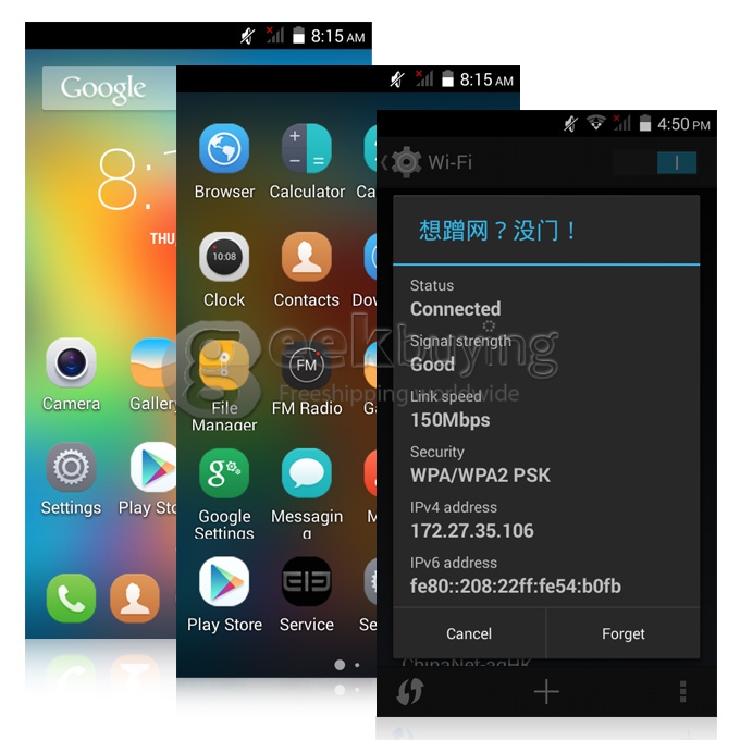 Free Shipping Elephone G1 4.5 inch Android Phone FWVGA IPS MTK6582M Quad Core Android 4.4 Smartphone 4GB ROM 5MP GPS WIFI - Black