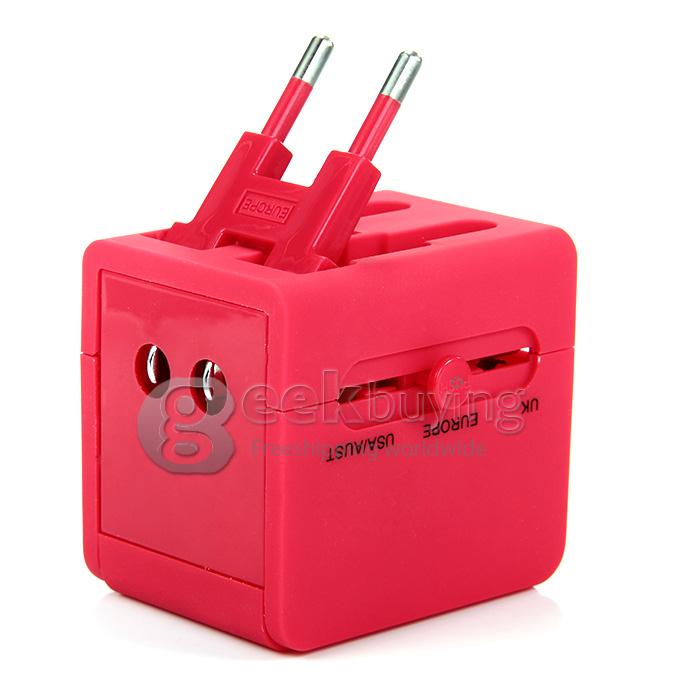 International 5 in 1 US EU AU UK Plug Travel Adapter Charger Socket with Dual USB Power - Rose Red
