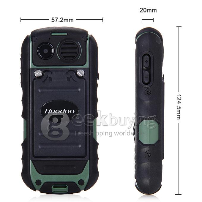 HUADOO H1 IP68 Waterproof Phone Dustproof Shockproof Flashlight FM Dual SIM Cards GSM Cell Phone - Green