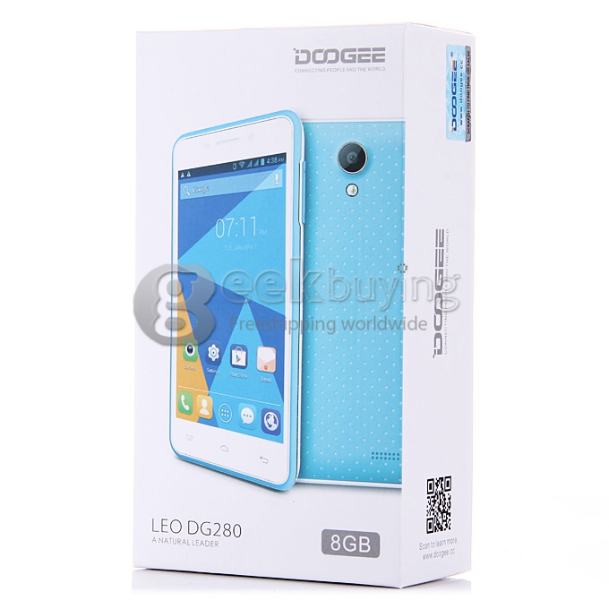 Doogee LEO DG280 MTK6582 Quad Core 1.3GHz 4.5Inch Smartphone Android 4.4 OS 1GB RAM 8GB ROM Dual Cameras 3G GPS - Blue