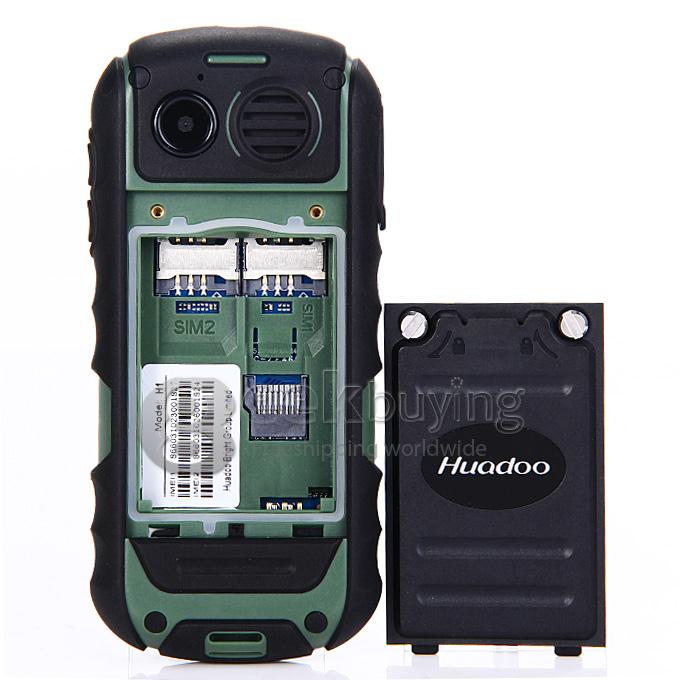HUADOO H1 IP68 Waterproof Phone Dustproof Shockproof Flashlight FM Dual SIM Cards GSM Cell Phone - Green