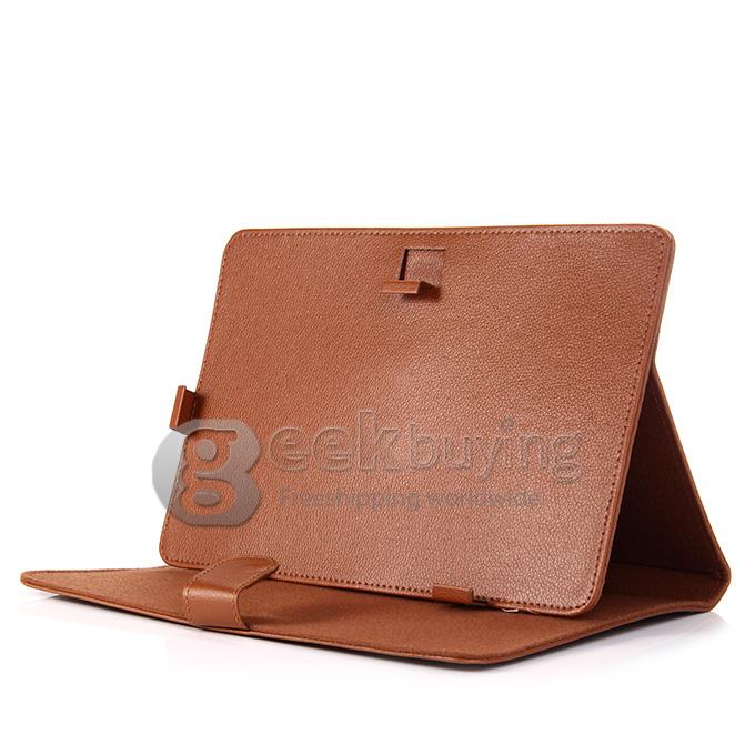 10 Inch General Tablet PC Built-in Card Buckled Up and Down Activities Leather Case- brown