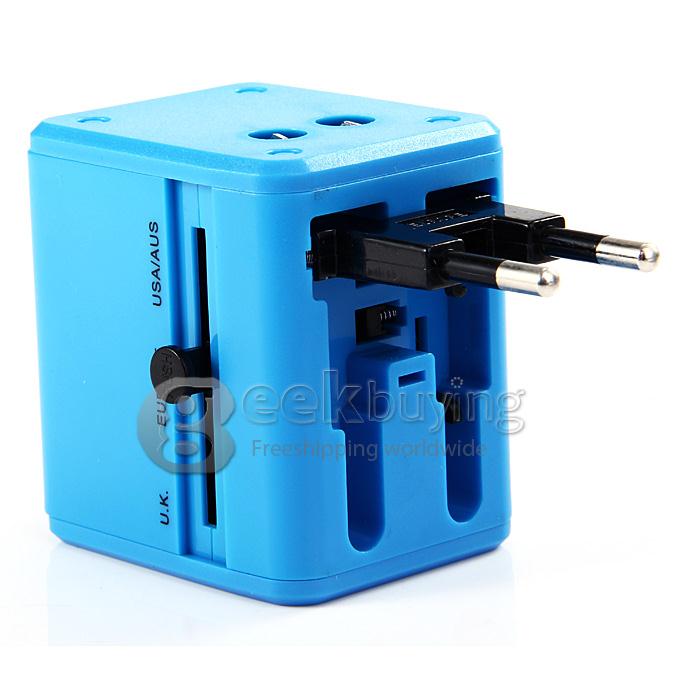 Universal Global Travel AC UK / EU / US / AU Plug Power Adapter Conversion Socket General with USB Port - Blue