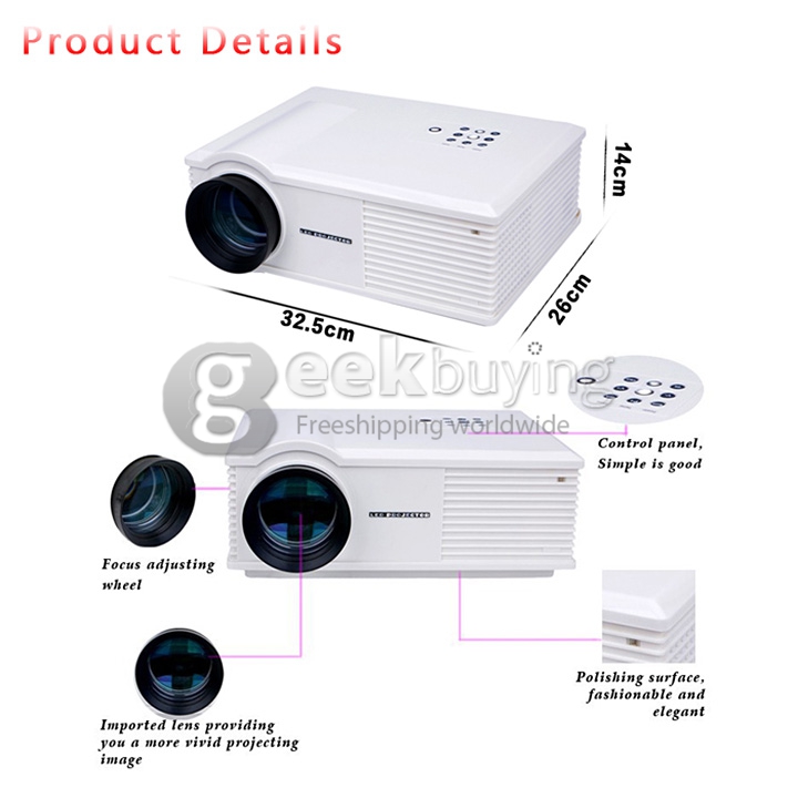 ProHome PH580 LED Projector Multimedia HD 1080P 1280*800 3200 Lumens HDMI USB VGA for Smartphone Game Home Theater White