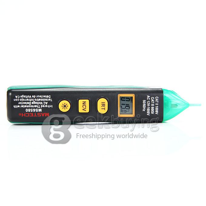 MASTECH MS6580 Non-Contact AC 12-1000V Voltage Digital Infrared IR Laser Thermometer Temperature Meter - Black