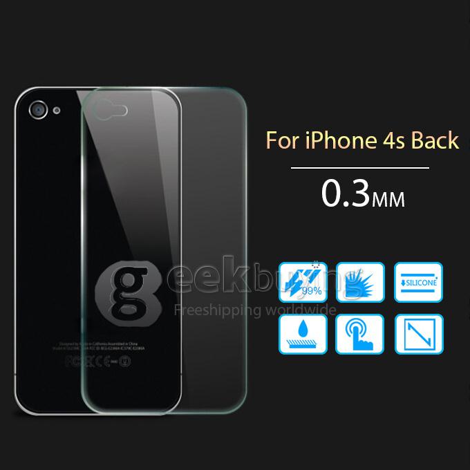 Toughened Glass 0.33mm Screen Protector Film Cover Arc Edge for iPhone 4/4s Back Paste with Individual Package