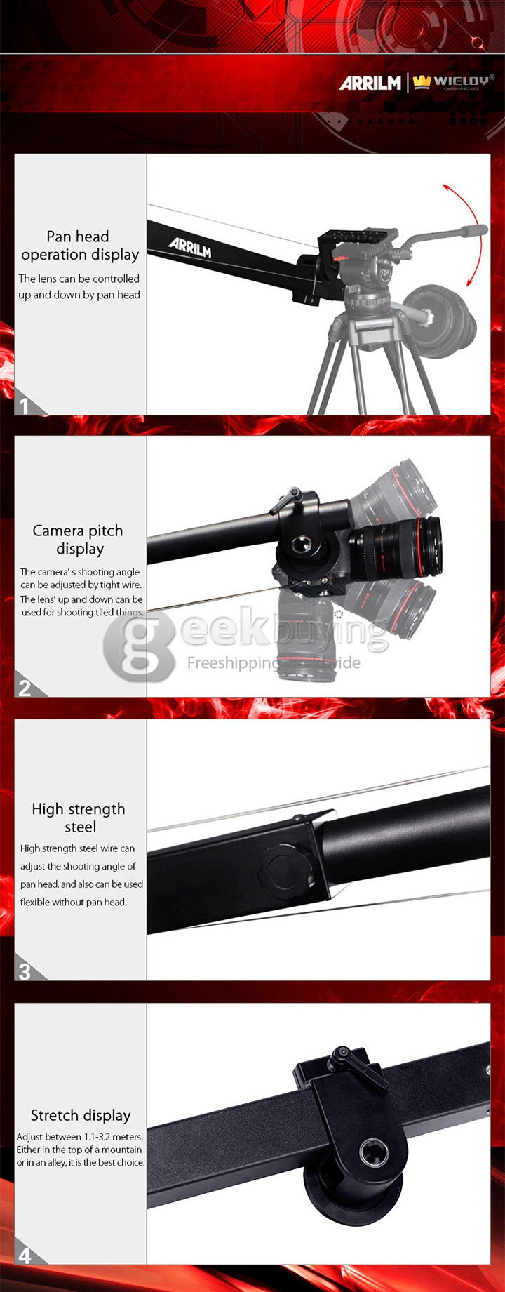 Wieldy AR5000 Retractable 10.5FT Light Swing Camera Crane Jib Arm for HDSLR DSLR