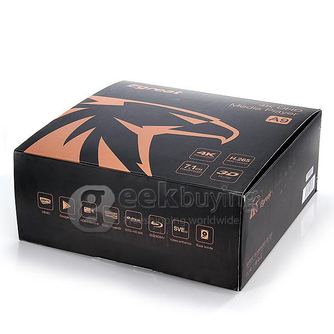 Egreat A9 Android 4K Media Player Mstar MSO9180-DB2 2G RAM 16G ROM 2.4G/5G WIFI 7.1ch Passthrough SATA USB 3.0 Bluetooth - Black