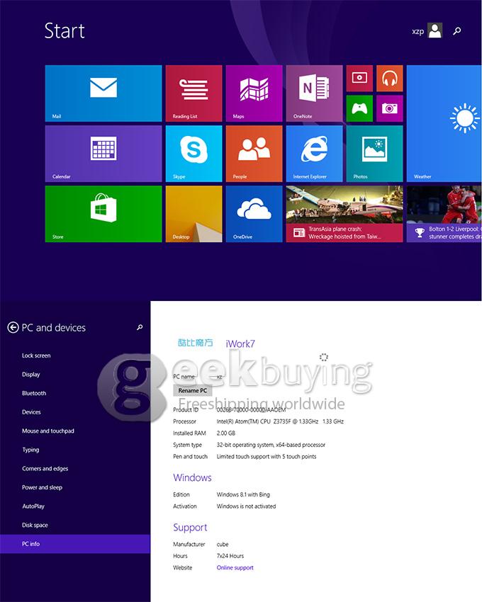 Cube iWork7 U67GT Dual Boot Intel Z3735F Quad Core 7