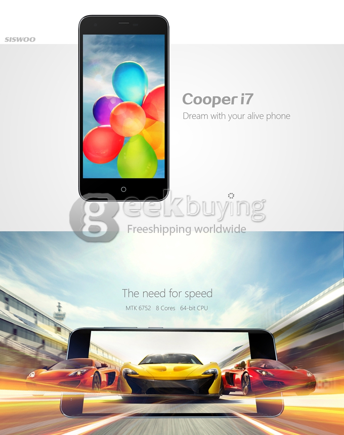SISWOO Cooper i7 5.0 inch HD Android 5.0 Smartphone 4G FDD-LTE MTK6752 Octa Core 1.7 GHz 2GB RAM 16GB ROM 8.0MP - Black