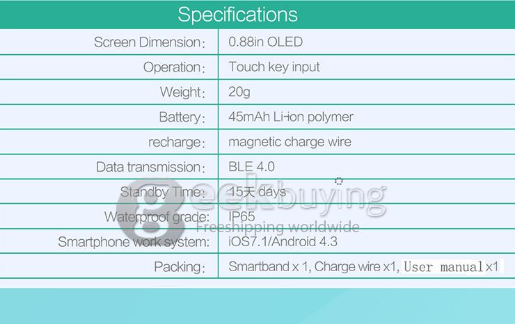 Vidonn X6 Bluetooth 4.0 Smartband IP65 0.88