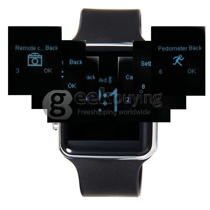 D Watch Bluetooth 3.0 Smart Wrist Watch Find Phone SMS SYNC Remote Camera Pedometer Sleep Monitor - Black