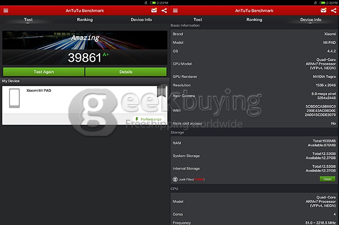 Xiaomi MiPad 7.9 Inch MIUI V6 Android 4.4 2GB/64GB Tablet PC NVIDIA Tegra K1 Quad Core 2.2GHz IPS Retina 2048*1536 Bluetooth WiFi - Black+White