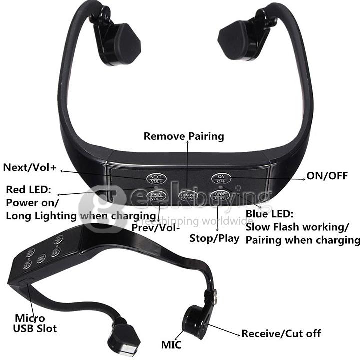 Bone Conduction Sports Wireless Bluetooth Headphone Headset Handsfree with Mic - Black
