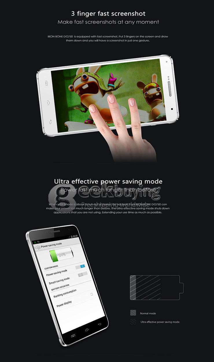 DOOGEE DG750 IRON BONE 4.7 Inch Android 4.4 Smartphone MTK6592 Octa Core 1GB RAM 8GB ROM 8.0MP 3G/GPS - Black