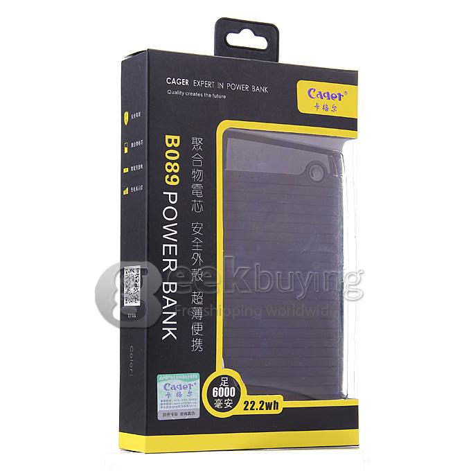 Cager® B089 6000mAh 5V 1.5A Power Bank External Battery for Smartphone Tablet iPhone 6 Plus - Black
