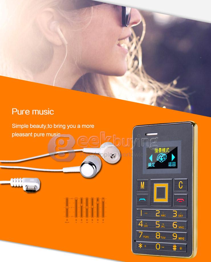 AEKU K5 4GB Memory Ultra Thin Slim 1.0 inch MTK Single Core Mini Pocket Card Cell Phones Bluetooth - Golden