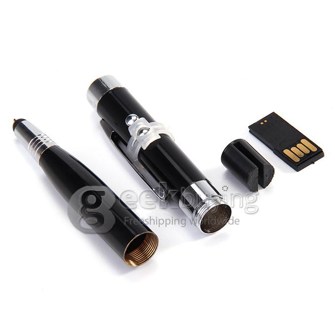 16GB USB 2.0 6 in 1 Multifunctional Capacitive Pen with Floodlight And Laser Light - Black