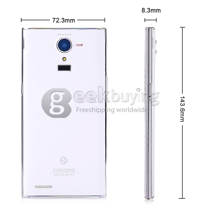 KINGZONE N3 Plus 5.0Inch 64Bit 4G LTE MTK6732 Quad Core 1.5GHz Android 4.4 2GB 16GB Smartphone 13.0MP IPS HD - White
