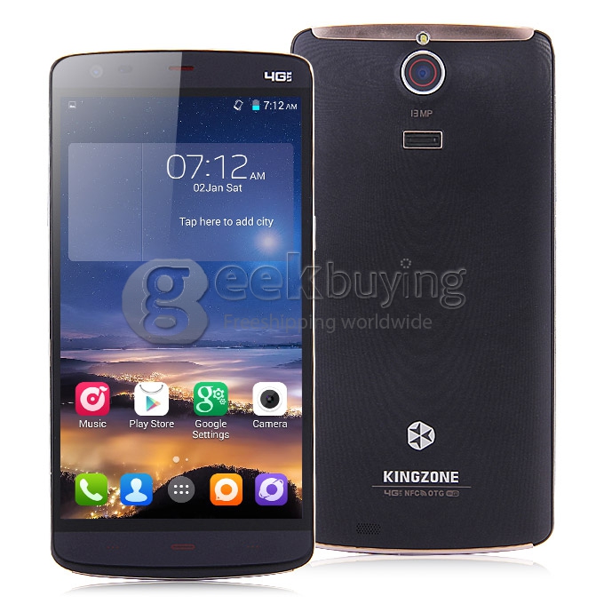 Kingzone Z1 5.5inch 64Bit 4G LTE MTK6752 Octa Core 1.7 GHz Android 4.4 Smartphone 2GB 16GB HD JDI Screen NFC OTG - Black