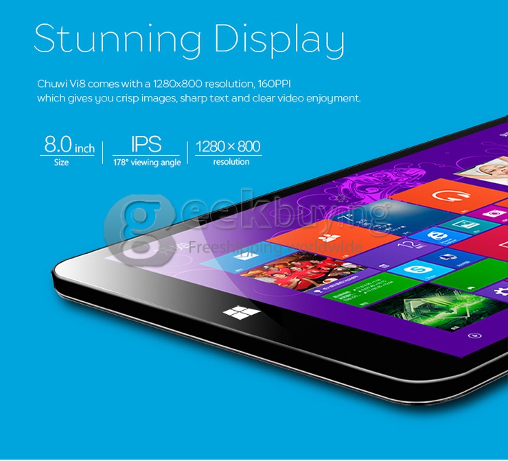 CHUWI Vi8 UltraPad/Super 8 Inch Dual OS 2GB/32GB Windows8.1 & Android4.4 Tablet PC Intel Z3735F Quad Core 1.83GHz IPS 1280*800 Bluetooth HDMI WiDi - Black