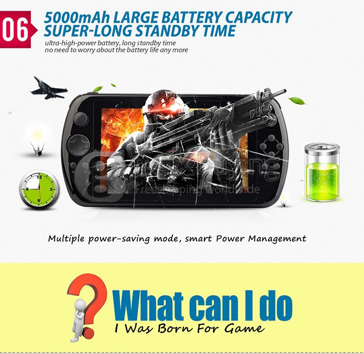 GPD Q88+ 7 inch Android 4.4 Gamepad Quad-core 1.6GHz IPS Screen 1GB/8GB Handheld Game Console Portable Game Tablet PC - Black